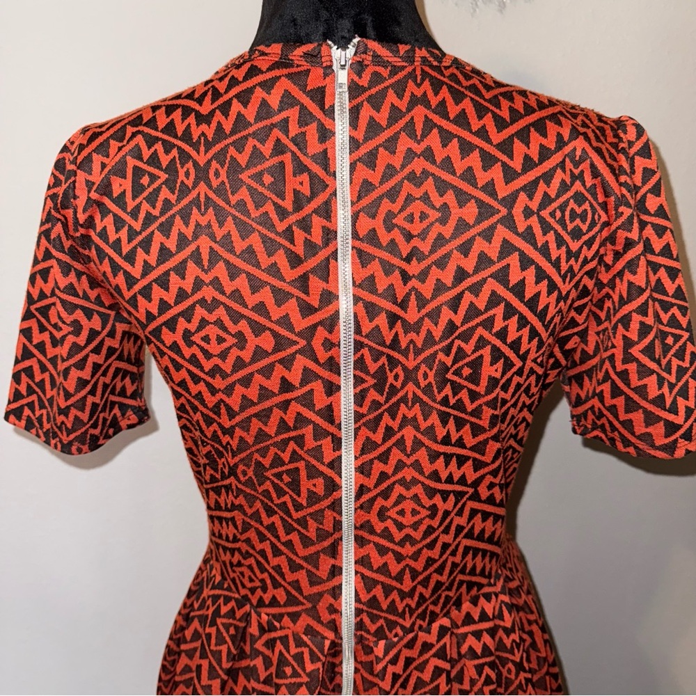 Retro Women’s BOHO Aztec Geometric Chic Dress Black Orange Fall Autumn - Picture 4 of 11